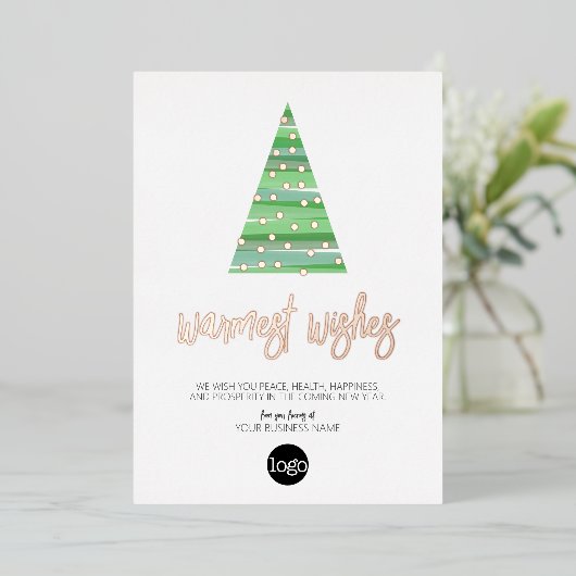 ビジネス挨拶の暖かい願い水色ツリー 箔シーズンカード (立ち正面)