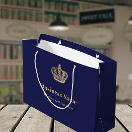 ビジネス海軍ブルー金ゴールド王室の冠 ラージペーパーバッグ