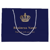 ビジネス海軍ブルー金ゴールド王室の冠 ラージペーパーバッグ (裏面)