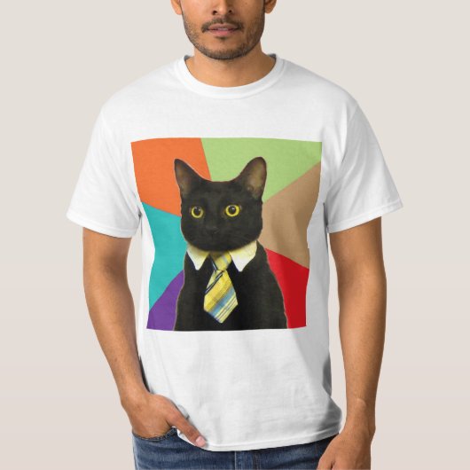 ビジネス猫のアドバイス動物のミーム Tシャツ (正面)