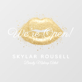 ビジネス用に開く金ゴールド黒美しいの口元 ウィンドウサイン