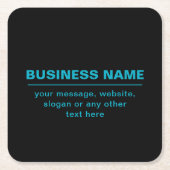 ビジネス用のカスタマイズ可能な文字など編集可能ブラック スクエアペーパーコースター (正面)