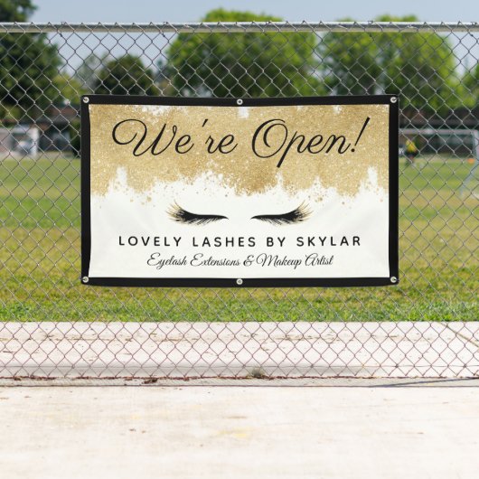 ビジネス用オープン金ゴールドブラックまつげ美しいサロン 横断幕 (インサイチュ)