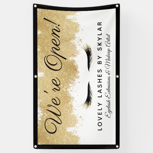 ビジネス用オープン金ゴールドブラックまつげ美しいサロン 横断幕 (縦)