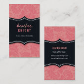 ビジネス用カードクールが鮮やかな黒コーラルピンク 名刺 (正面/裏面)