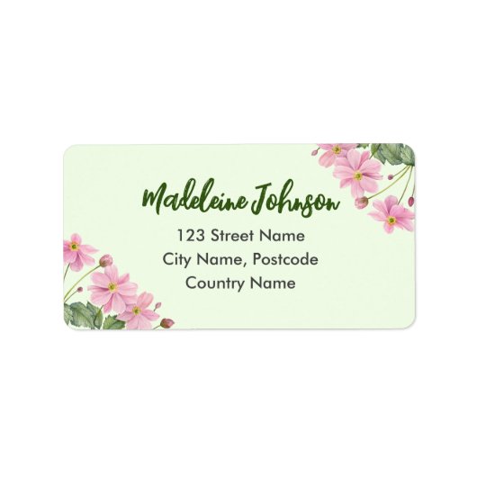 ビジネス用水彩やさしいピンクのアネモ日本のン ラベル (正面)