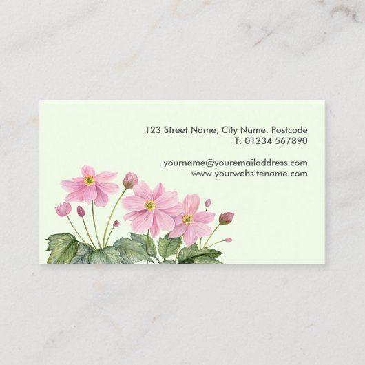 ビジネス用水彩やさしいピンクのアネモ日本のン 名刺 (裏面)