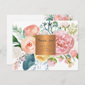 ビジネス用水色フローラ銅金ゴールド感謝していユー ポストカード (正面/裏面)