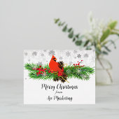 ビジネス用 メリークリスマス カーディナル 箔シーズンポストカード (立ち正面)