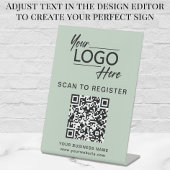 ビジネス用QRコードとロゴのセージグリーン 台座サイン