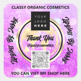 ビジネス用QRコードロゴ ワールドアース ピンクグリッター スクエアシール