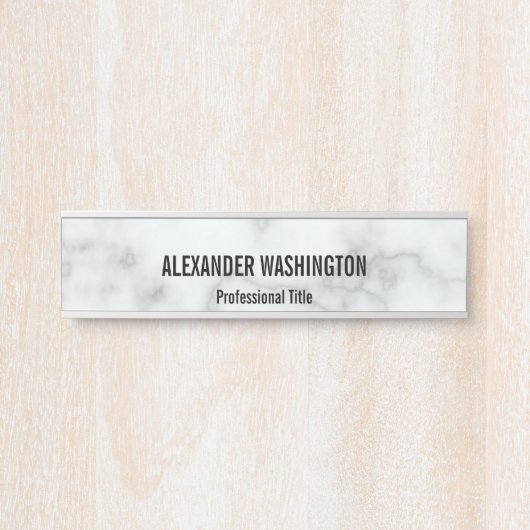 ビジネス白フェイク大理石名プロフェッショナルタイトル サインプレート (正面)