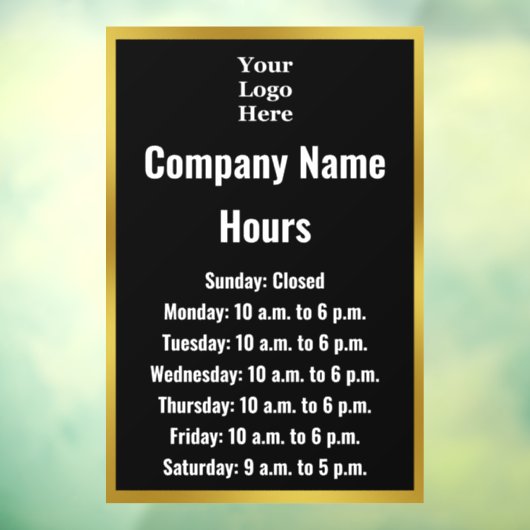 ビジネス白黒あなたのロゴの営業時間 ウィンドウサイン (シート3)