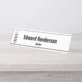 ビジネス白黒およびグレー理容師ポール理容師 デスクネームプレート (正面)