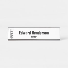 ビジネス白黒およびグレー理容師ポール理容師 デスクネームプレート