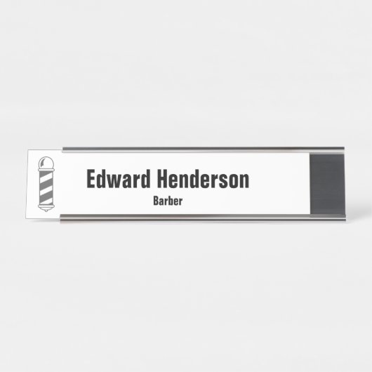 ビジネス白黒およびグレー理容師ポール理容師 デスクネームプレート (正面)