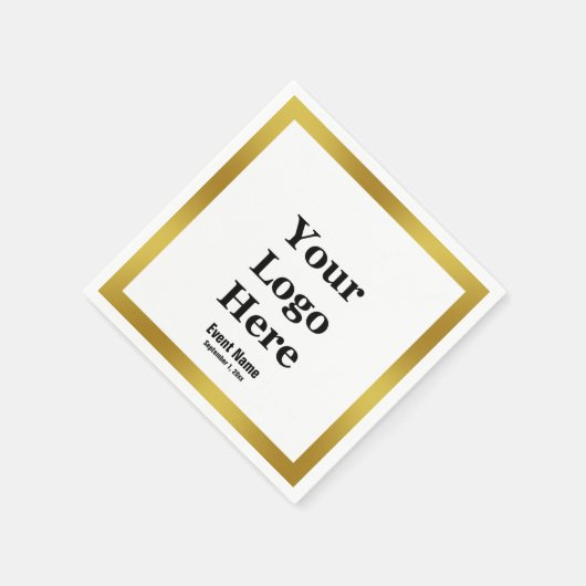 ビジネス白黒および金ゴールドイベント名日付 スタンダードカクテルナプキン (角)