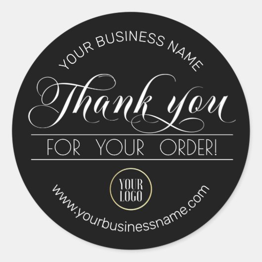 ビジネス白黒お礼のご注文 |ロゴの追加 ラウンドシール (正面)