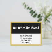 ビジネス白黒と金ゴールドの移行のお知らせ 案内ポストカード (スタンド正面)