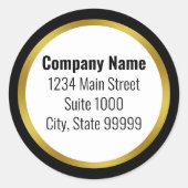 ビジネス白黒と金ゴールドエレガント差出人住所 ラウンドシール (正面)