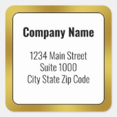 ビジネス白黒と金ゴールド差出人住所 スクエアシール (正面)