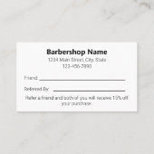 ビジネス白黒のバーバーショップフレンドを参照 紹介カード (裏面)