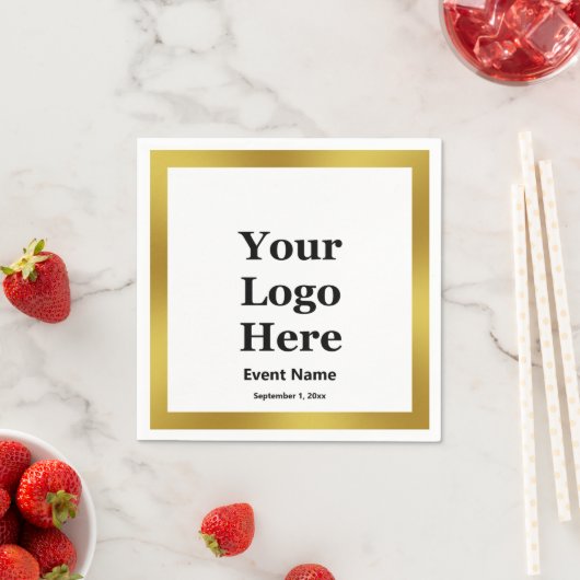 ビジネス白黒エレガント金ゴールドイベント名日付 スタンダードカクテルナプキン (インサイチュ)