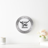 ビジネス白黒ブラシ仕上げメタルあなたのロゴを見る ラウンド壁時計 (ホーム)