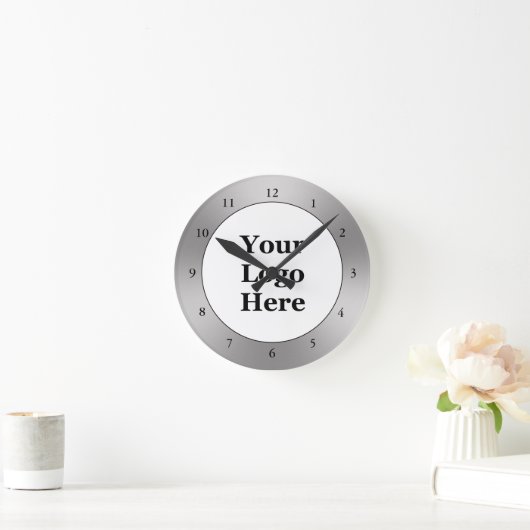 ビジネス白黒ブラシ仕上げメタルあなたのロゴを見る ラウンド壁時計 (ホーム)
