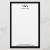 ビジネス白黒モノグラム連絡名情報。 便箋 (正面)