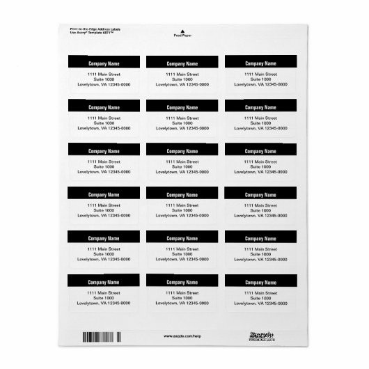 ビジネス白黒企業の差出人住所 ラベル (フルシート)