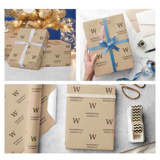 ビジネス素朴エレガントモノグラムブラウン ラッピングペーパー