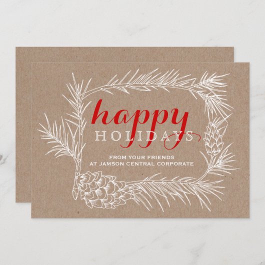 ビジネス素朴モミのブランチ&コーンフレームクリスマス シーズンカード (正面/裏面)