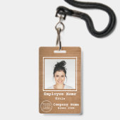 ビジネス素朴ロゴLight Wood Photo Employee Id バッジ (ストラップ付き表面)