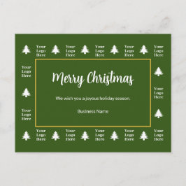 ビジネス緑の白いクリスマスツリーロゴ シーズンポストカード