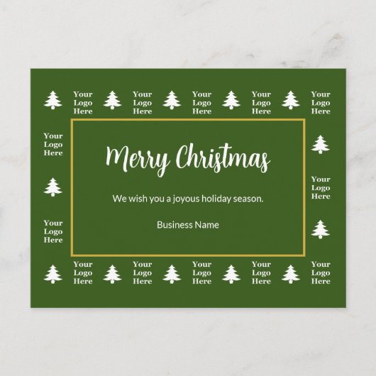 ビジネス緑の白いクリスマスツリーロゴ シーズンポストカード (正面)