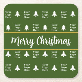ビジネス緑の白いクリスマスツリーロゴ スクエアペーパーコースター