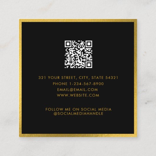 ビジネス美しいアポイントメントカードブラック金ゴールド スクエア名刺 (裏面)