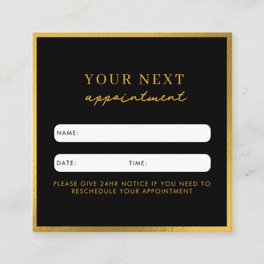 ビジネス美しいアポイントメントカードブラック金ゴールド スクエア名刺 (正面)
