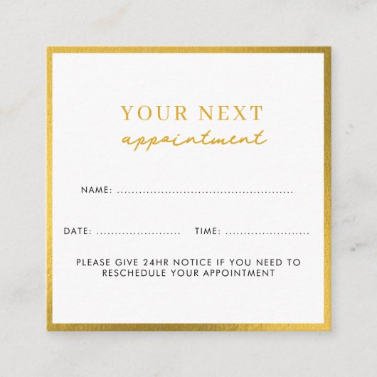 ビジネス美しいアポイントメントカードホワイト金ゴールド スクエア名刺 (正面)