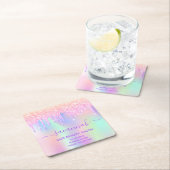 ビジネス美しいサロンピンクグリッター虹色の名前 スクエアペーパーコースター (インサイチュ)