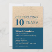 ビジネス記念日お祝いブルー&金ゴールド 招待状 (正面)