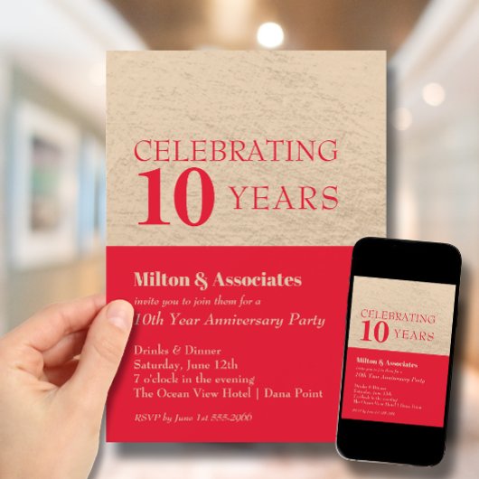 ビジネス記念日お祝いレッド&金ゴールド 招待状