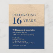 ビジネス記念日ネイビーブルー金ゴールド招待状 (正面)