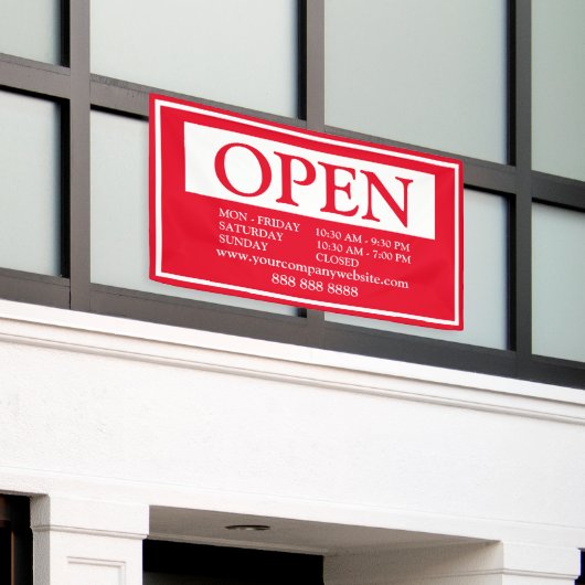 ビジネス赤と白オープンスケジュール 横断幕 (ビルの外側)