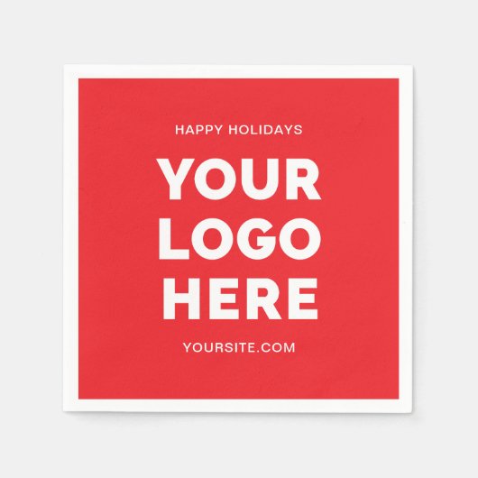 ビジネス赤と白ロゴハッピーホリデー スタンダードカクテルナプキン (正面)