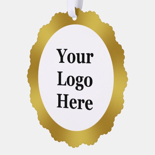 ビジネス金ゴールドとホワイトロゴはこちらテンプレート オーナメントカード (左)