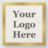 ビジネス金ゴールドとホワイトロゴはこちらテンプレート ストーンコースター (正面)