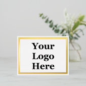 ビジネス金ゴールドホワイトロゴはこちら両面テンプレート 箔招待状ポストカード (立ち正面)