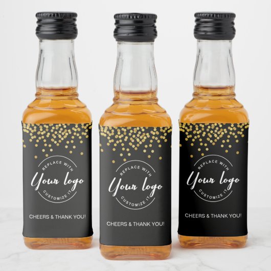 ビジネス金ゴールド紙吹雪感謝ユーカスタムズロゴ リキュールボトルラベル (ボトル)